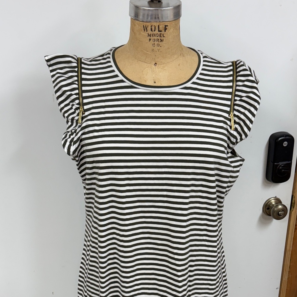 Michael Kors Olive and White Striped Dress